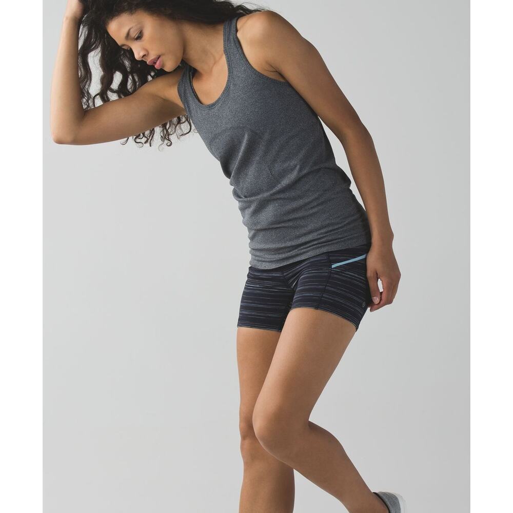 Lululemon What The Sport Short Stripe Pockets Run Stretch Blue Black Size 2 - Picture 8 of 15